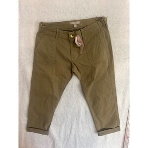 Banana Republic Petite Womens Khaki Crop Pants Gold‎ Button Casual Trousers 26P